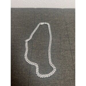Iced Cuban Link Chain – Approx. 23” Pavé Silver-Tone Hip Hop Necklace